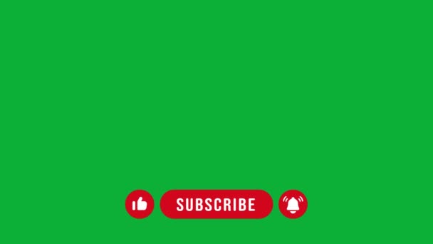 单击带有类似之处的订阅按钮动画和带有绿色屏幕背景的Vlog视频的铃铛按钮 — 图库视频影像