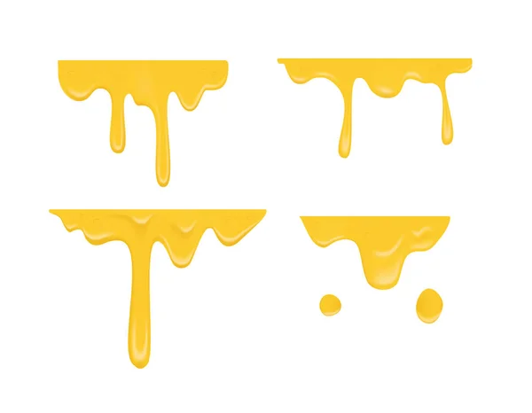 Gelbe Schmelzende Käsetropfen Set Mit Flacher Dekoration Realistische Illustration — Stockvektor