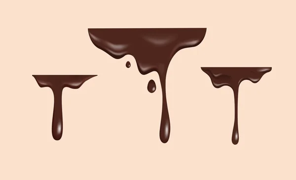Tropfen Schmelzende Schokoladenflüssigkeit Set Illustration Mit Flacher Oberseite Zur Dekoration — Stockvektor