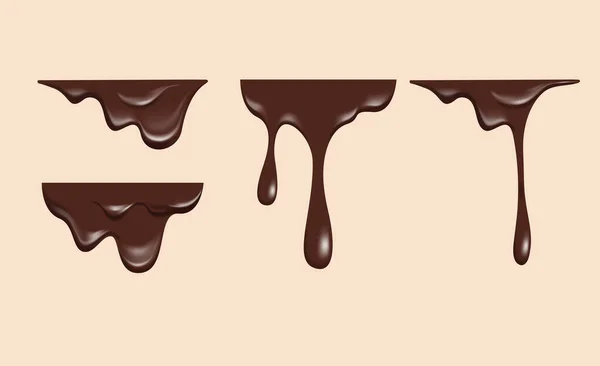 Gerçekçi Koyu Çikolata Damlaları Sınır Dekorasyon Vektör Kümesi Koleksiyonu Için — Stok Vektör