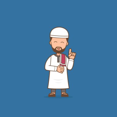 Religious Muslim man cartoon character illustration giving religious advice and lecture pose
