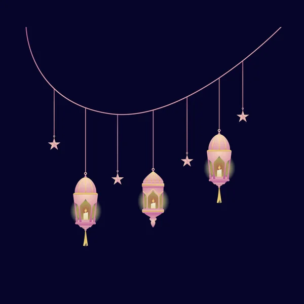 灯笼吊灯 有烛光和粉色渐变图案的挂星 用于拉面节装饰设计或横幅 — 图库矢量图片#