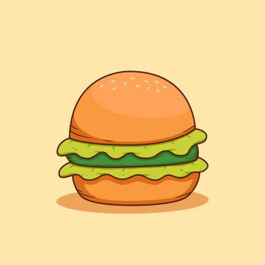 Marul ve salatalık dilimli sebze burger illüstrasyon vektörü, vejetaryen için çizgi film çizimi