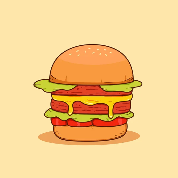 Dubbel Vlees Met Smeltende Kaas Hamburger Illustratie Vector Voedsel Cartoon — Stockvector