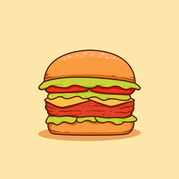 Grande Carne Carne Queijo Hambúrguer Ilustração Vetor Desenho Animado Cheeseburger — Vetor de Stock