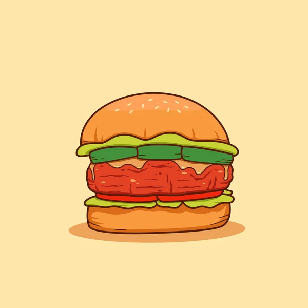 Big Beef Meat Burger Illustration Vector Cartoon Hamburger Illustration — Stock Vector