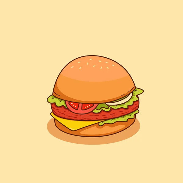Finom Burger Sonka Hússal Sajt Vektor Illusztráció — Stock Vector