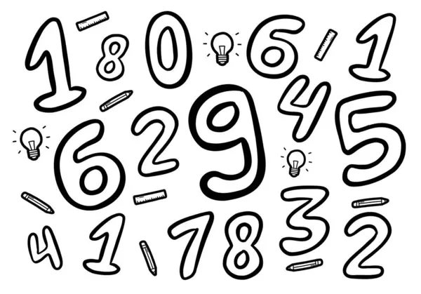 Doodle Hand Drawn Counting Number Vector Design Assets Number Writing — Stock Vector