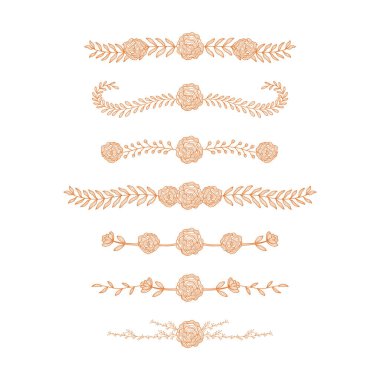 Gül çiçeklerinin el çizimi rustik biçimi sınır süsleme vektör koleksiyonu