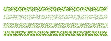 Çiçek ve yeşil bitki yaprağı doğa şeridi sınırsız desenli dekorasyon. Yaprak vektör çizgili sınır deseni koleksiyonu