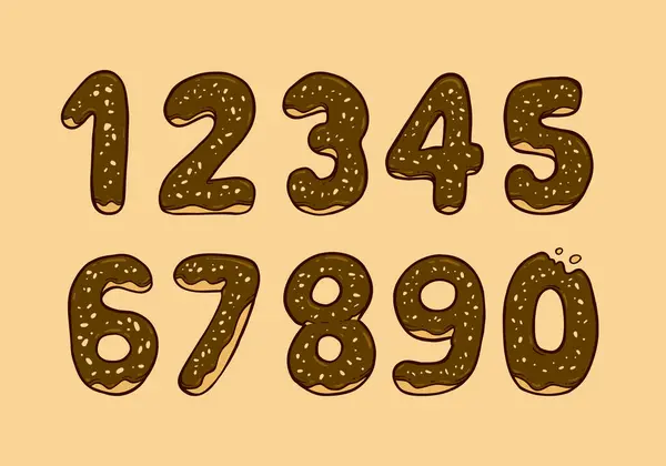 Donut Donut Met Chocolade Glazuur Noot Topping Set Nummer Typografie — Stockvector
