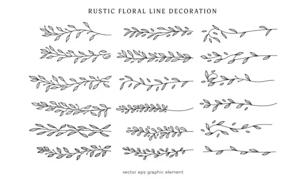 Collectie Van Decoratieve Bloemenlijn Divider Voor Rustieke Bruiloft Design Decoratie — Stockvector