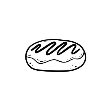 Çörek pastası karalama çizgisi sanat üzerine jöle krema yan görünüm el çizimi illüstrasyon vektör siyah çizgi beyaz izole arkaplan