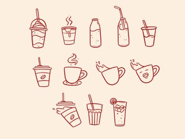 Vektör kafe içeceği seti. Menü çizgisi resim çizimi.