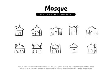 El çizimi biçiminde cami simgesi çiziminin Quirky set vektörü