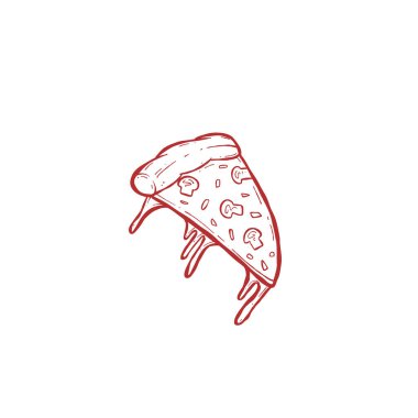 Eriyen mozzarella peynirli bir dilim mantarlı pizza. El çizimi vektörü.