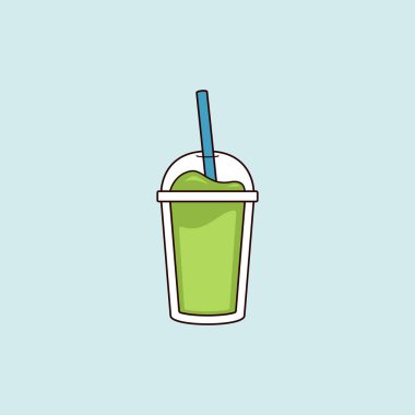 Yeşil kibrit ya da bardaktaki sağlıklı sebze içecekleri içecek tasarımı için basit bir illüstrasyon ikonu vektörü içerler