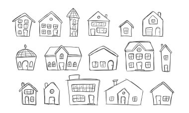 Karalama el çizimi ev ve çizim çizimi koleksiyonu