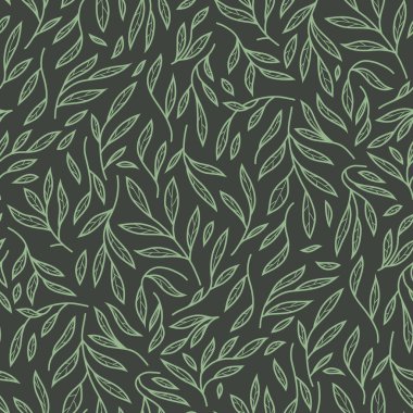 Hand drawn greenery leaves branch seamless pattern background decorative