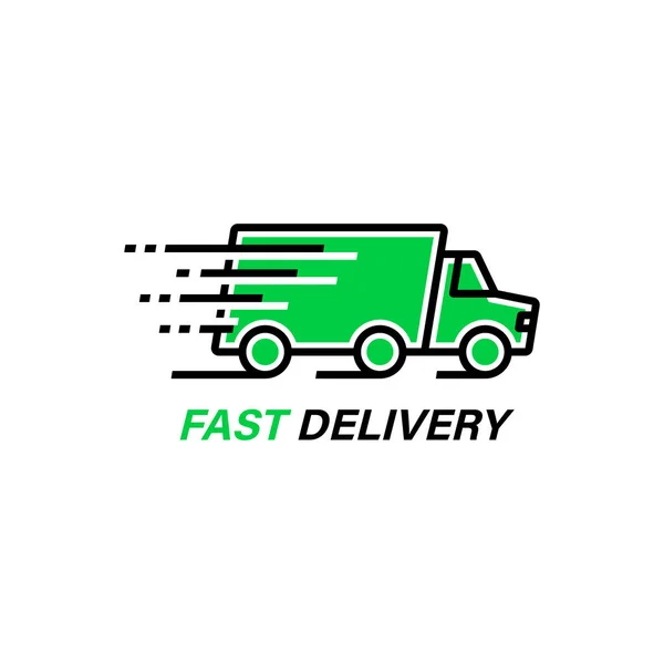 Hızlı dağıtım kamyonu logo tasarımı, vektör şablonu.