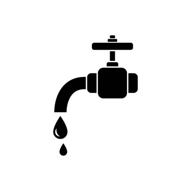 Beyaz arkaplanda su musluğu simgesi izole edildi, vektör illüstrasyonu.