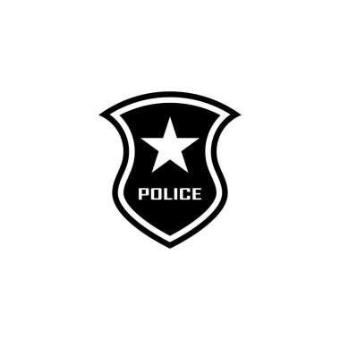 Beyaz arkaplanda polis kalkanı simgesi, vektör illüstrasyonu.