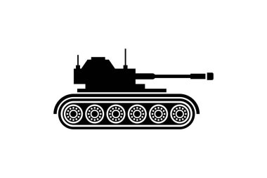 Beyaz arkaplanda askeri tank simgesi, vektör illüstrasyonu.