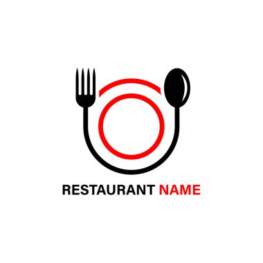 Çatal ve kaşık şekilli tabak, restoran logosu tasarımı.