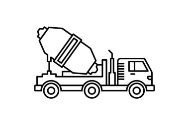 Beton karıştırıcı kamyon ikonu vektör illüstrasyonu.