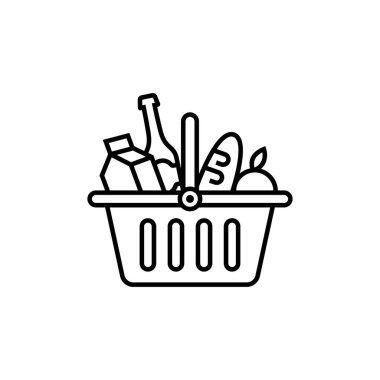 Marketli alışveriş arabası, vektör doğrusal simgesi.