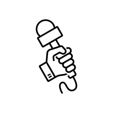 El ele tutuşan mikrofon vektör doğrusal simgesi.