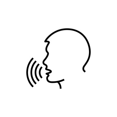 Ses kontrolü insan kafası, doğrusal ikon vektör illüstrasyonu.