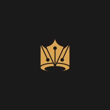 Taç ve mürekkep kalem logosu tasarımı.