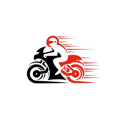 Motosiklet yarışçısı negatif uzay logosu tasarımı.