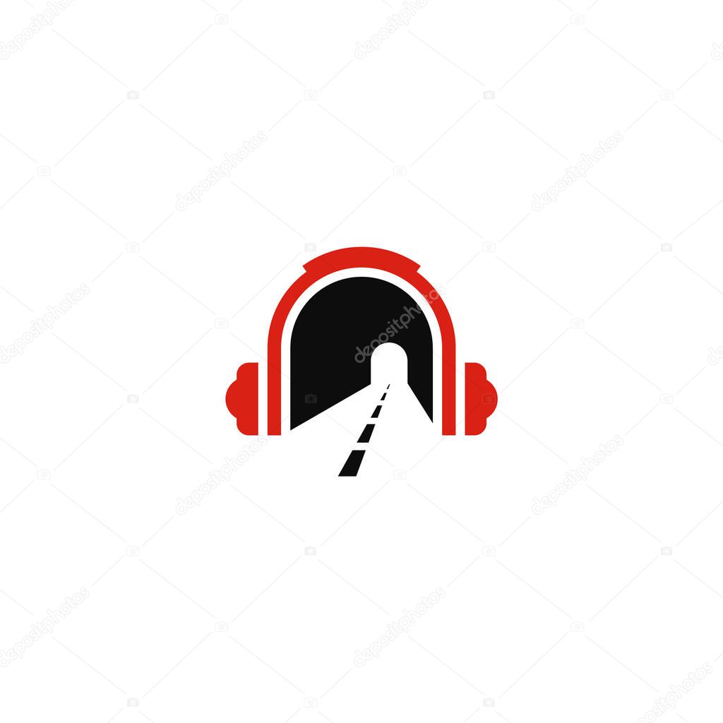 Headphones combination with tunnel logo design.