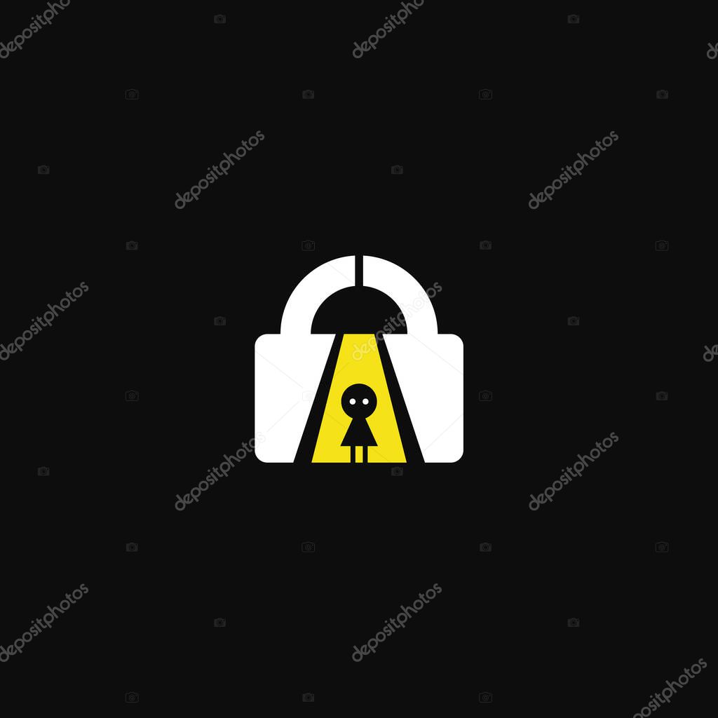 Padlock combination with a light illuminating the girl logo design.