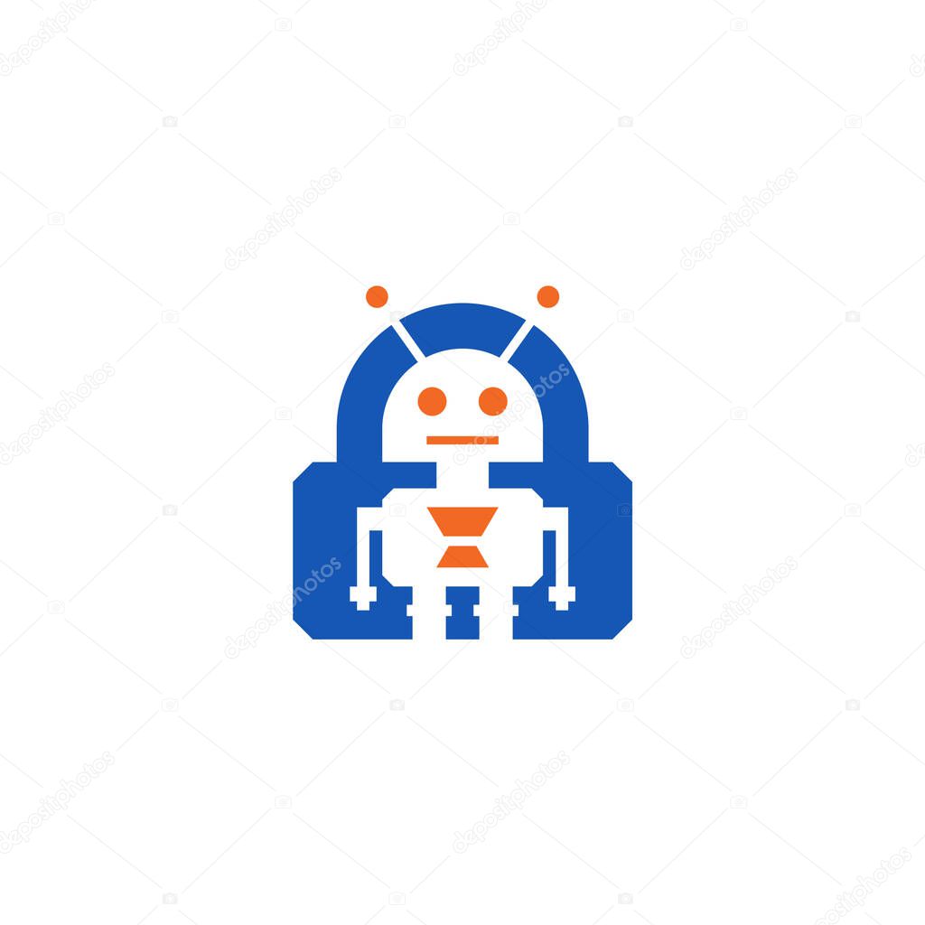 Padlock combination with robot company logo design.