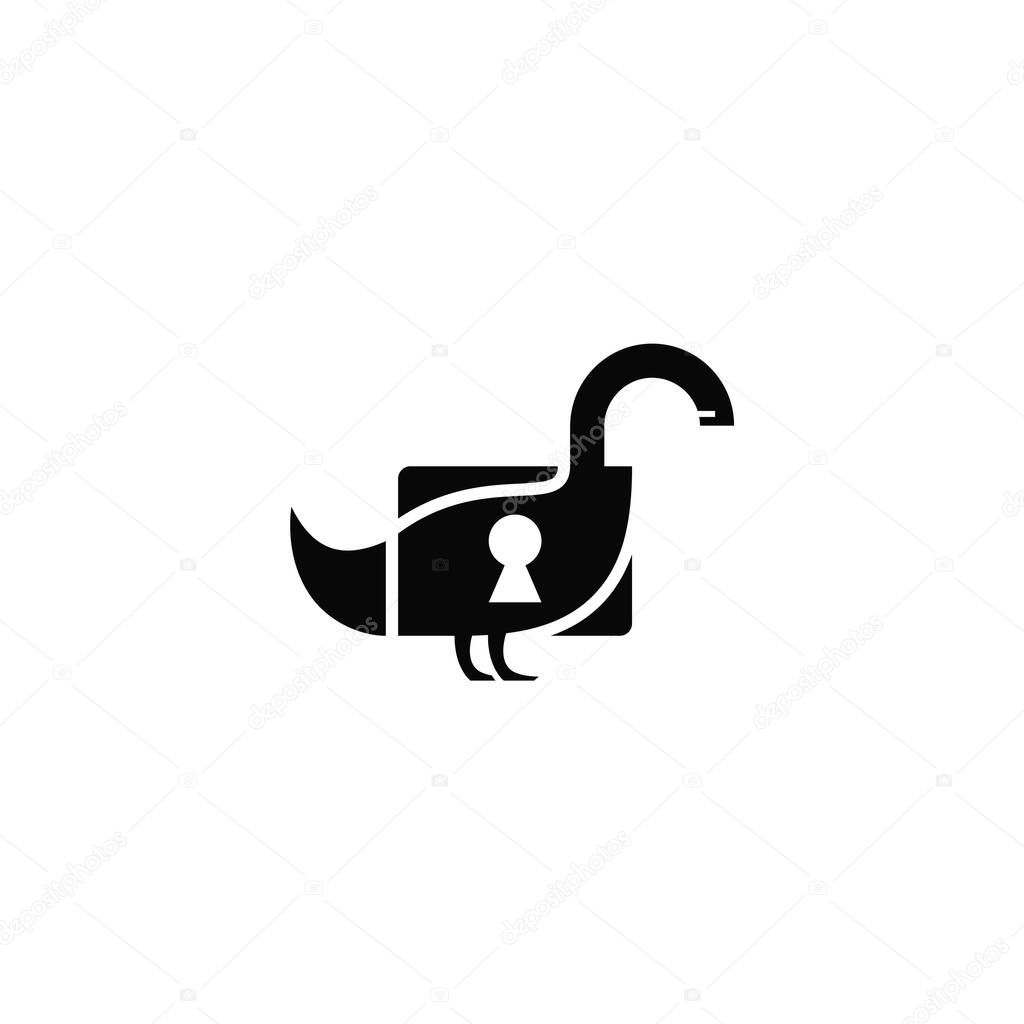 Goose and padlock logo design combination.