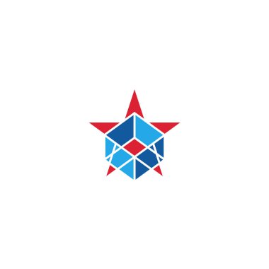 Geometrik şekilli logo dizaynlı yıldız ve kutu.