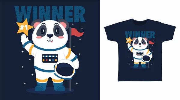 宇宙飛行士パンダの漫画Tシャツアートデザイン — ストックベクタ