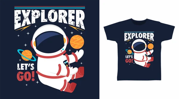 宇宙飛行士探検家の漫画Tシャツアートデザイン — ストックベクタ