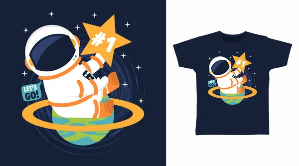 宇宙飛行士第1号漫画Tシャツアートデザイン — ストックベクタ