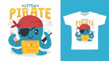 Şirin ahtapot korsan karikatür sanat tasarımı