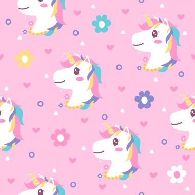 Tatlı tek boynuzlu at çizgi film vektör şablonu arka planı.