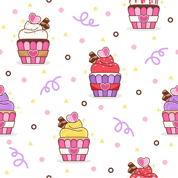 Cupcake Cartoon Vektor Muster Hintergrund — Stockvektor