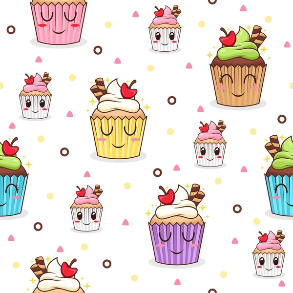 Cupcakes Cartoon Vektor Muster Hintergrund — Stockvektor