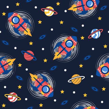 Kırmızı roket çizgi film vektörleri şablon arka planı.