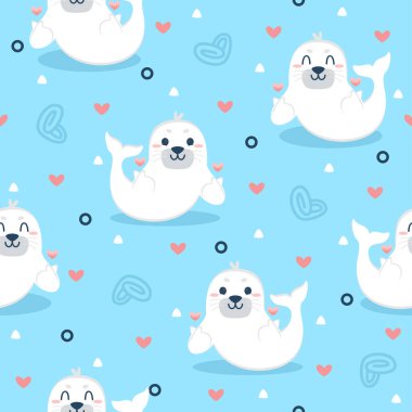 Şirin fok karikatür vektörleri desen arkaplanı.