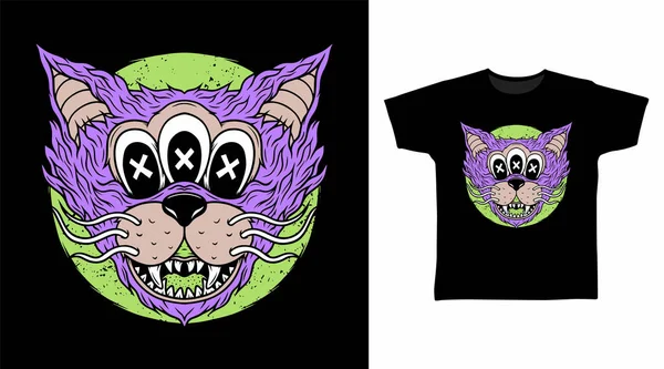 Gato Monstro Com Três Conceitos Design Camiseta Olho — Vetor de Stock