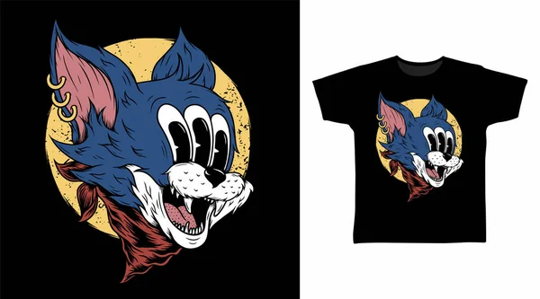 3つの目のTシャツのデザインコンセプトを持つモンスター猫 — ストックベクタ